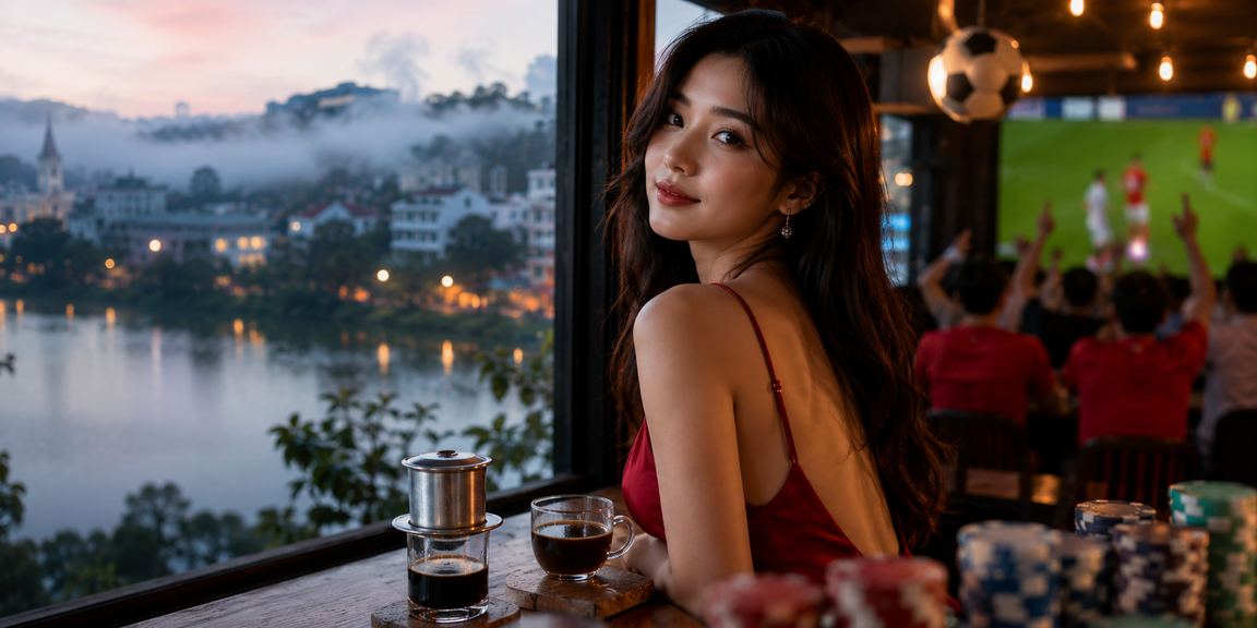 Người chơi theo dõi kèo bóng đá tại một quán cà phê ở Đà Lạt buổi tối